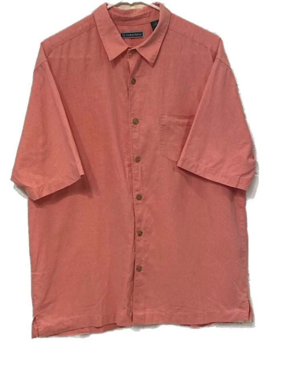 Cubavera Men's Large Coral Short Sleeve Linen Blend Camp Beach Guayabera Shirt